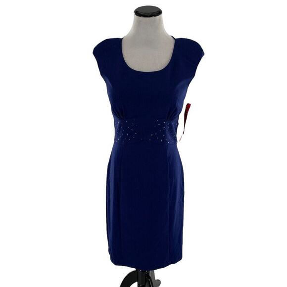Laundry By Design Sheath Dress Women Size 6 Pleated Rhinestones Capped Sleeves - Picture 1 of 8